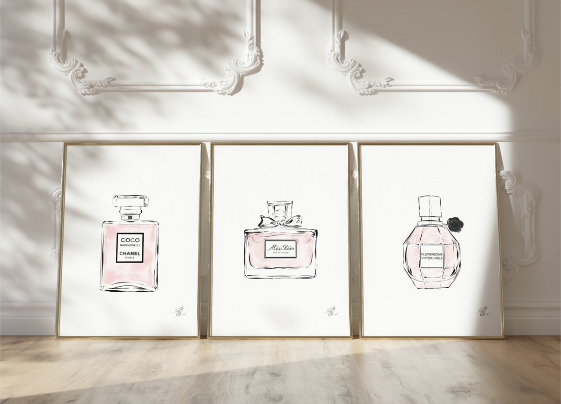 Perfume Wall Art Prints | Set of Three: Miss Dior, Mademoiselle, Flowerbomb